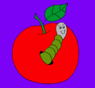 Dibujo Manzana con gusano pintado por mary