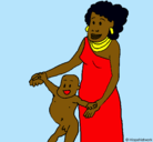 Dibujo Madre e hijo de Guinea pintado por polly