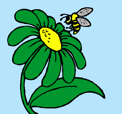 Dibujo de Margarita con abeja pintado por Polinizacion en  el  día 24-08-10 a las 21:20:07. Imprime, pinta o colorea tus propios dibujos!