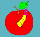 Dibujo Manzana con gusano pintado por valeria