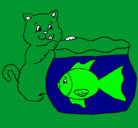 Dibujo Gato y pez pintado por cande