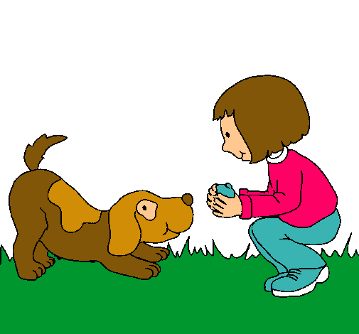 Niña y perro jugando