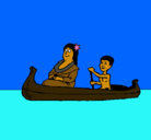 Dibujo Madre e hijo en canoa pintado por lucia