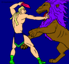 Dibujo Gladiador contra león pintado por abigail