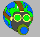 Dibujo Tierra con máscara de gas pintado por abril