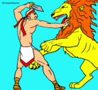 Dibujo Gladiador contra león pintado por anto
