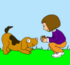 Dibujo Niña y perro jugando pintado por VALE