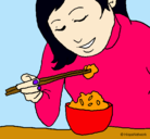 Dibujo Comiendo arroz pintado por karina