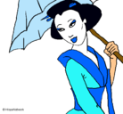 Dibujo Geisha con paraguas pintado por jeancarlos