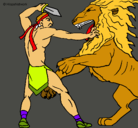 Dibujo Gladiador contra león pintado por casiangeles2010