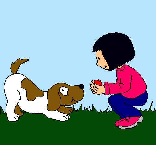 Niña y perro jugando