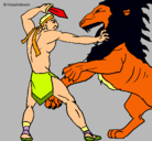 Dibujo Gladiador contra león pintado por denilson