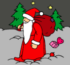 Dibujo Papa Noel repartiendo regalos pintado por kitych