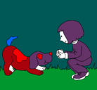 Dibujo Niña y perro jugando pintado por cande
