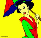 Dibujo Geisha con paraguas pintado por BERTHA