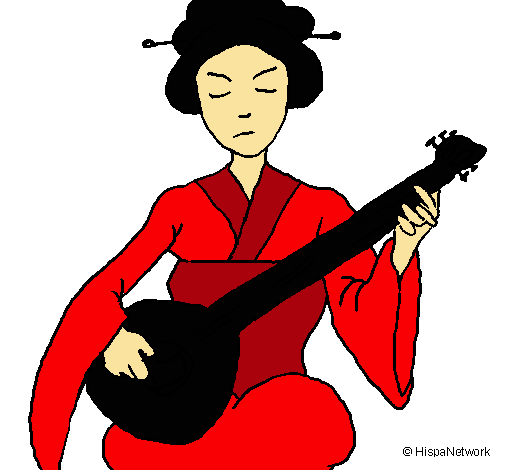 Geisha tocando el laud