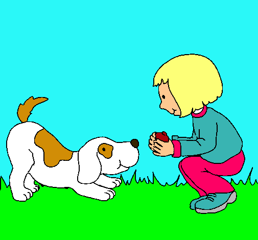 Niña y perro jugando