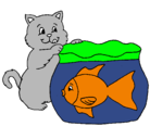 Dibujo Gato y pez pintado por alan