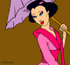 Dibujo Geisha con paraguas pintado por Gatito