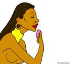 Dibujo Mujer protegiendose la piel pintado por africa