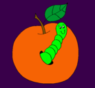 Dibujo Manzana con gusano pintado por luisa