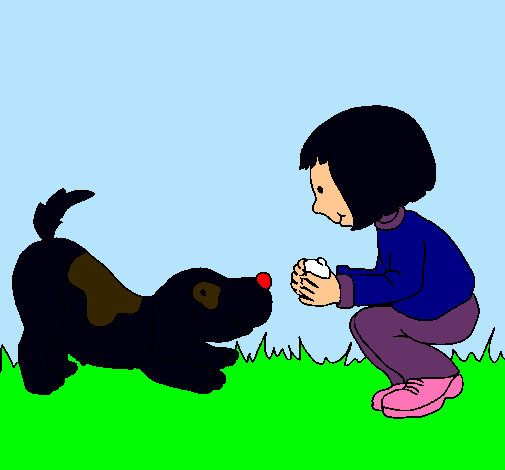 Niña y perro jugando