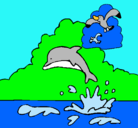 Dibujo Delfín y gaviota pintado por gibran