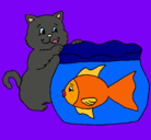 Dibujo Gato y pez pintado por alejandra
