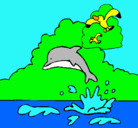 Dibujo Delfín y gaviota pintado por juli