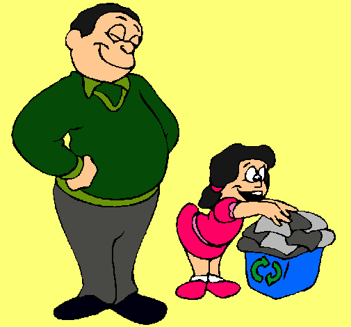 Padre e hija reciclando