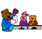 Dibujo Profesor oso y sus alumnos pintado por juli