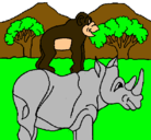 Dibujo Rinoceronte y mono pintado por masaimara