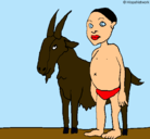 Dibujo Cabra y niño africano pintado por teresa