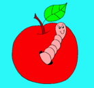 Dibujo Manzana con gusano pintado por migel