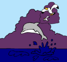 Dibujo Delfín y gaviota pintado por carol