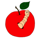 Dibujo Manzana con gusano pintado por mansana