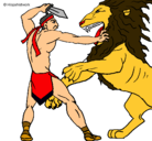 Dibujo Gladiador contra león pintado por mix