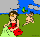 Dibujo Madre e hijo mayas pintado por eliezerinzunza