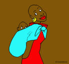 Dibujo Africana con pañuelo portabebé pintado por selene