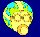Dibujo Tierra con máscara de gas pintado por NATALI
