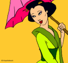 Dibujo Geisha con paraguas pintado por cari