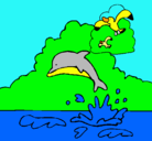 Dibujo Delfín y gaviota pintado por cael