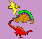 Dibujo Tres clases de dinosaurios pintado por dino