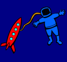 Dibujo Cohete y astronauta pintado por Esteban