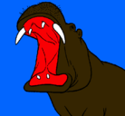 Dibujo Hipopótamo con la boca abierta pintado por marrcs