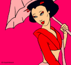 Dibujo Geisha con paraguas pintado por cindy