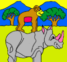 Dibujo Rinoceronte y mono pintado por LULETA