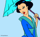 Dibujo Geisha con paraguas pintado por alicia