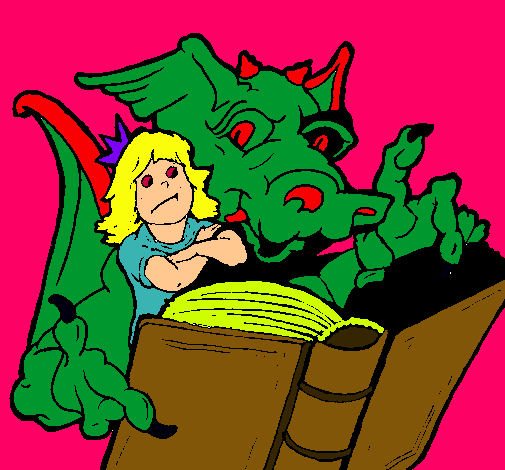 Dragón, chica y libro