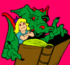 Dibujo Dragón, chica y libro pintado por oscar